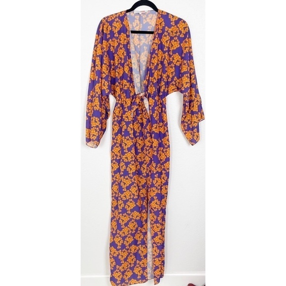Borgo de Nor Elsa Floral Tropical Maxi Dress Orange Purple Size 6 Beach Summer - Picture 2 of 7